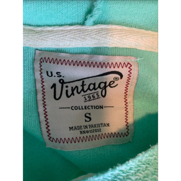 Vintage US Women's Hoodie String Knots Embroidered Beachy Green Sweatshirt Sz S - Picture 4 of 5